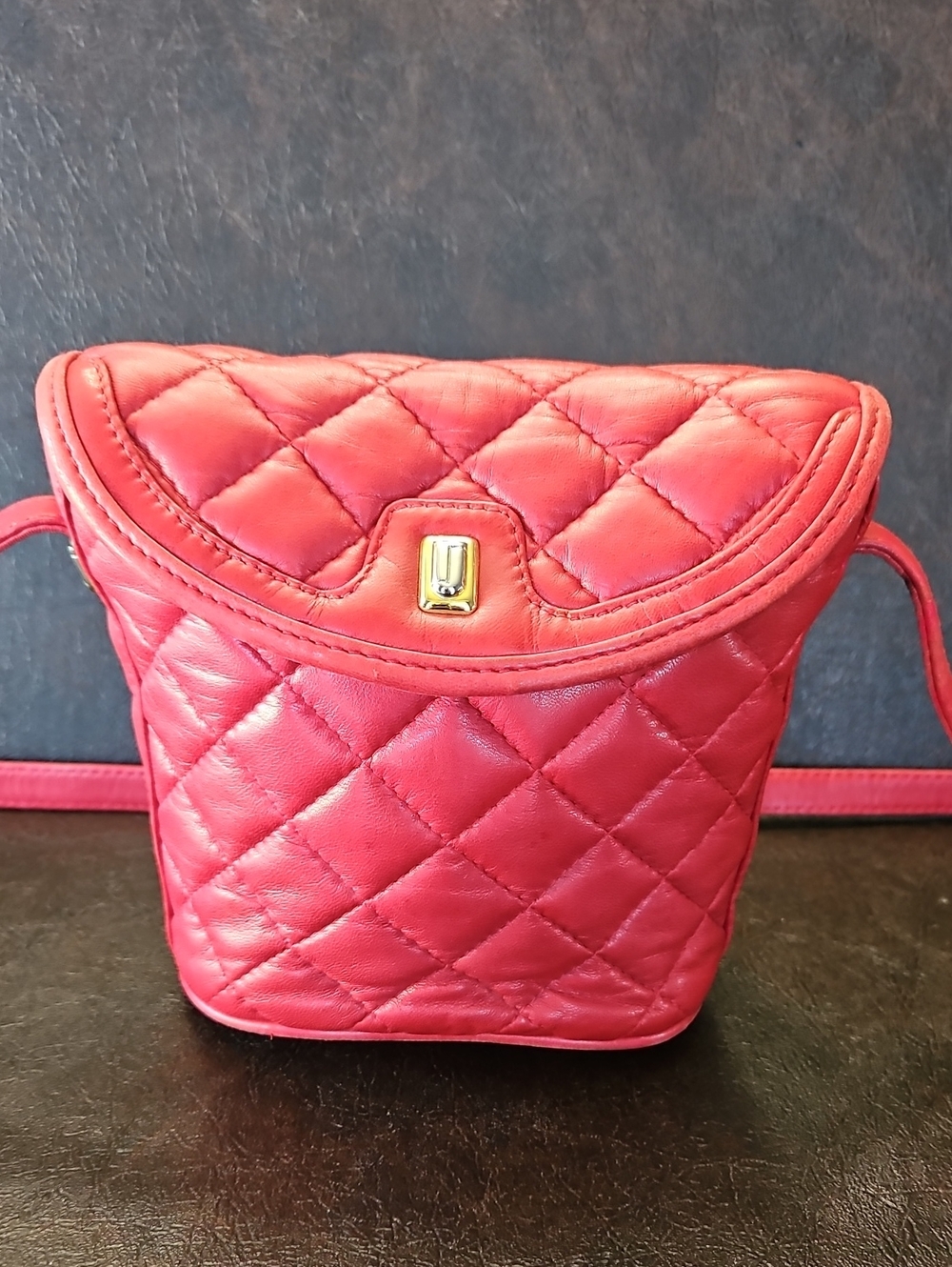Vintage Judith Leiber quilted Red Leather Crossbody Bag